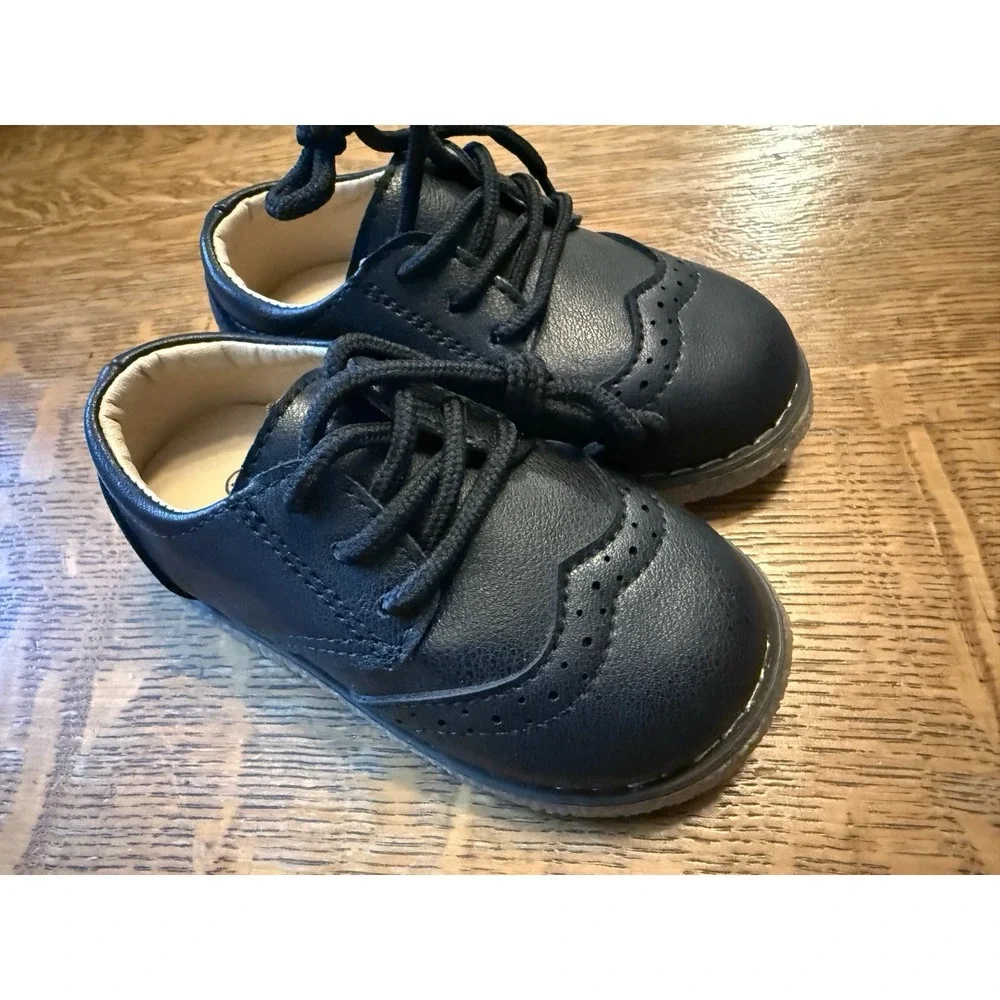 Meckior‎ Toddler Baby Boys PU Leather Black Loafers Lace Up Excellent Sz 6